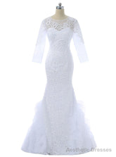 White Mermaid Long Sleeves Lace Long Dresses Mother Of The Bride Dresses